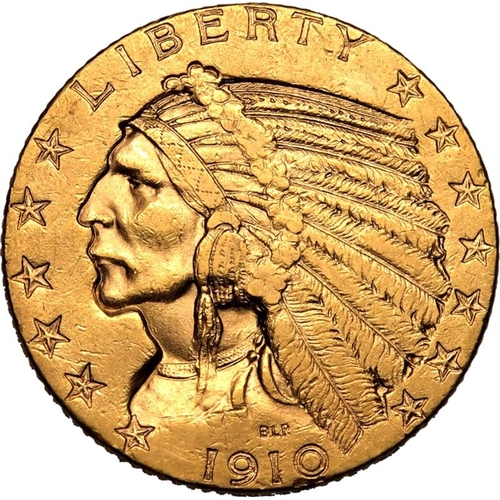 146 - UNITED STATES. HALF EAGLE. Indian Head, 1908-29. Gold 5 dollars, 1910 S. San Fransisco. Native Ameri... 