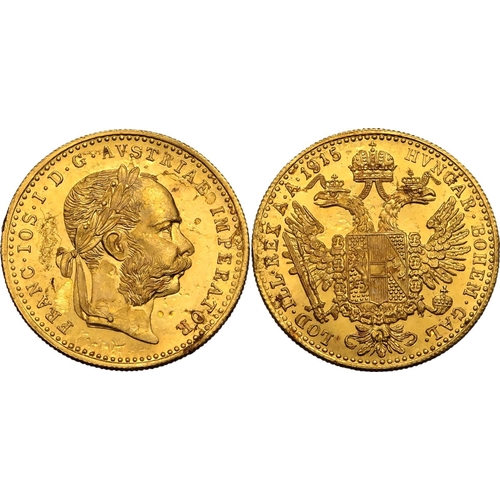 15 - AUSTRIA. HABSBURG. Franz Joseph I. Gold 1 ducat, 1915. Restrike. Franz Joseph facing right; FRANC&mi... 