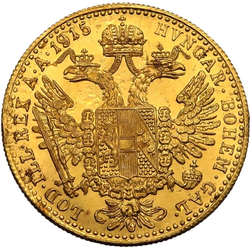 15 - AUSTRIA. HABSBURG. Franz Joseph I. Gold 1 ducat, 1915. Restrike. Franz Joseph facing right; FRANC&mi... 