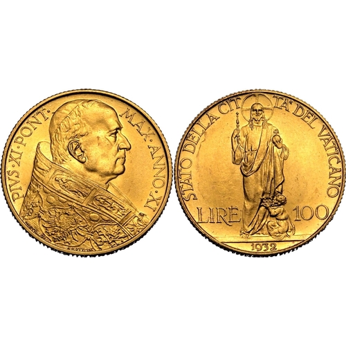 151 - VATICAN CITY STATE. Gold 100 lire, 1932. Bust of Pius XI facing right; inscription: 'PIVS·XI&... 