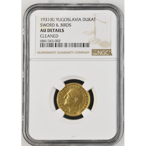 152 - YUGOSLAVIA. Alexander I, 1929-1934. Gold 1 ducat, 1931. Belgrade. Sword & Birds Countermarked. K... 