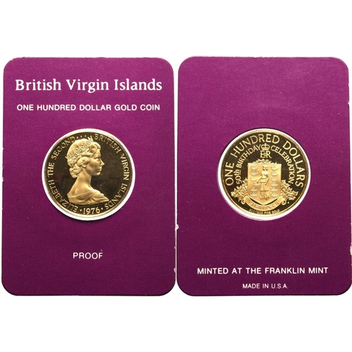 16 - BRITISH VIRGIN ISLANDS. Elizabeth II, 1952-2022. Gold 100 dollars, 1976. The Franklin Mint. 50th Bir... 