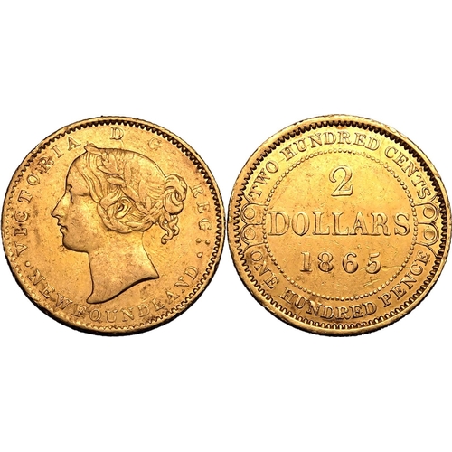 18 - CANADA. NEWFOUNDLAND. Gold 2 dollars, 1865. Royal Mint (Tower Hill). Victoria. Portrait of Queen Vic... 