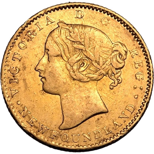 18 - CANADA. NEWFOUNDLAND. Gold 2 dollars, 1865. Royal Mint (Tower Hill). Victoria. Portrait of Queen Vic... 