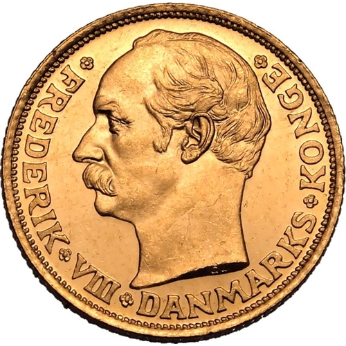 31 - DENMARK. Frederik VIII. Gold 10 kroner, 1908 VBP GJ. Copenhagen. Bust of Frederik VIII facing left, ... 