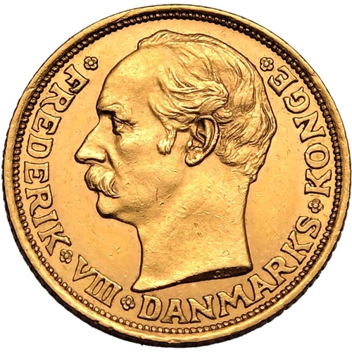 32 - DENMARK. Frederik VIII. Gold 10 kroner, 1909 VBP GJ. Copenhagen. Bust of Frederik VIII facing left, ... 