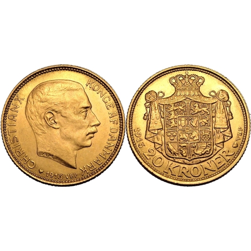 37 - DENMARK. Christian X. Gold 20 kroner, 1913 AH GJ. Copenhagen. Obv: The bust of Christian X facing ri... 