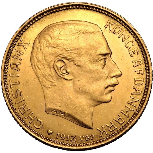 37 - DENMARK. Christian X. Gold 20 kroner, 1913 AH GJ. Copenhagen. Obv: The bust of Christian X facing ri... 