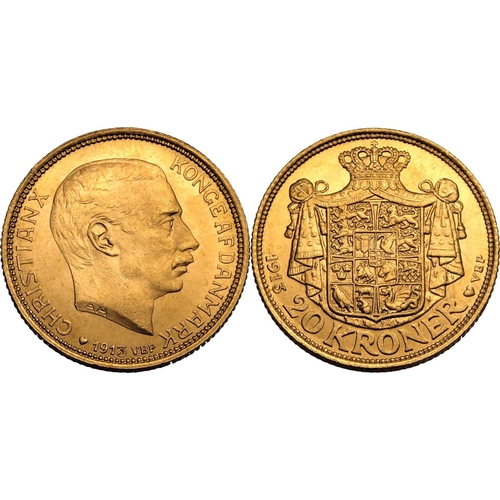 38 - DENMARK. Christian X. Gold 20 kroner, 1913 AH. Copenhagen. Obv: The bust of Christian X facing right... 