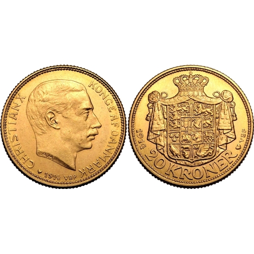 39 - DENMARK. Christian X. Gold 20 kroner, 1914 AH GJ. Copenhagen. Obv: The bust of Christian X facing ri... 