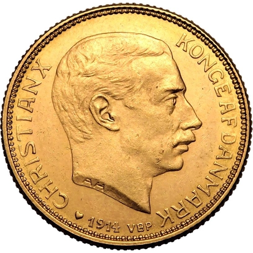 39 - DENMARK. Christian X. Gold 20 kroner, 1914 AH GJ. Copenhagen. Obv: The bust of Christian X facing ri... 