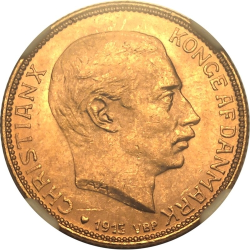 42 - DENMARK. Christian X. Gold 20 kroner, 1915 AH GJ. Copenhagen. Obv: The bust of Christian X facing ri... 