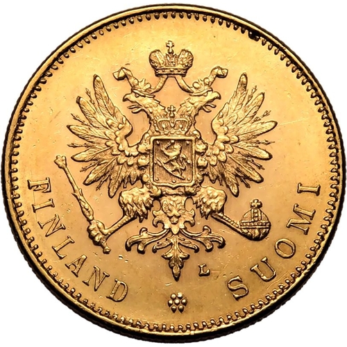 49 - FINLAND. Nicholas II, 1894-1917. Gold 20 markkaa, 1904. Crowned double-headed eagle holding orb and ... 