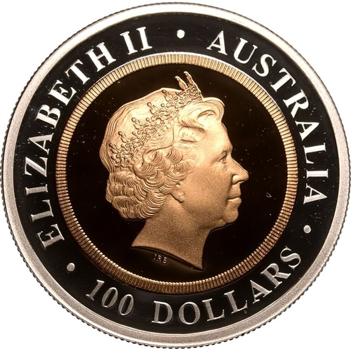 5 - AUSTRALIA. Elizabeth II, 1952-2022. Bi-Metallic Gold (.916) center in Silver (.999) ring 100 dollars... 