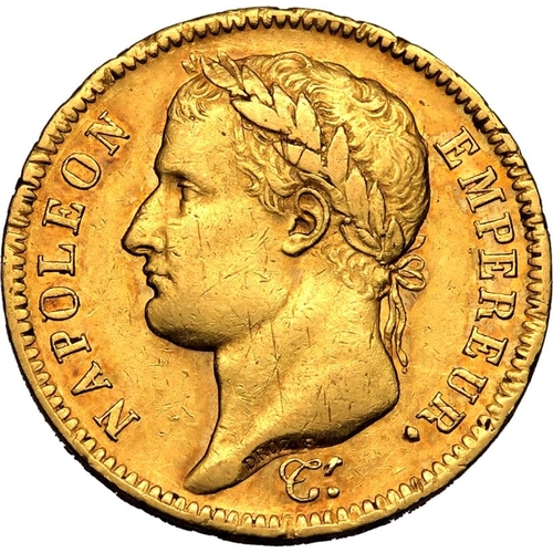 51 - FRANCE. Napoleon I, 1804-14, 1815. Gold 40 francs, 1812 A. Laureate head of Napoleon facing left, su... 