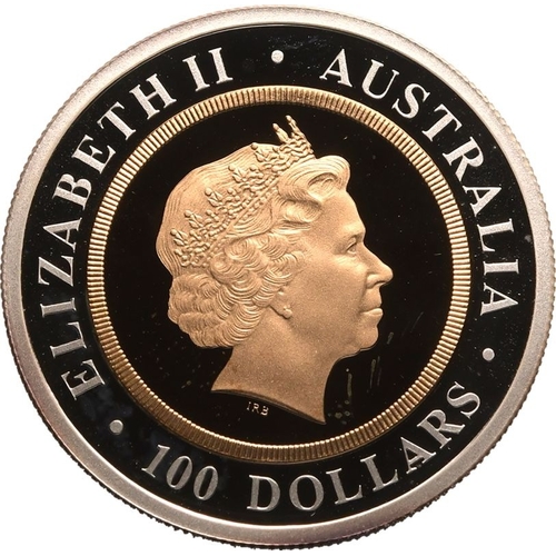 6 - AUSTRALIA. Elizabeth II, 1952-2022. Bi-Metallic Gold (.916) center in Silver (.999) ring 100 dollars... 