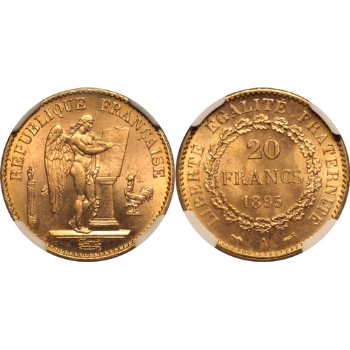 60 - FRANCE. Third Republic, 1870-1940. Gold 20 francs, 1895 A. Standing Genius writing the Constitution ... 