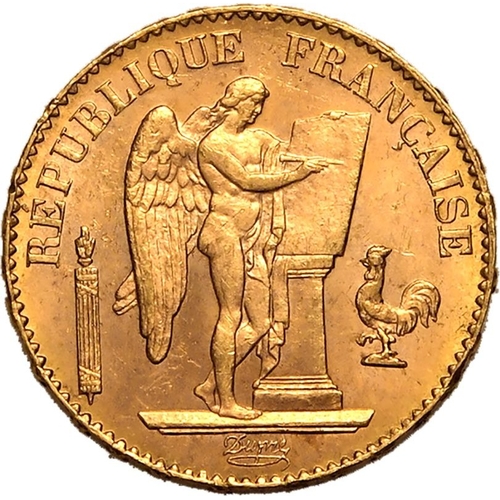 61 - FRANCE. Third Republic, 1870-1940. Gold 20 francs, 1897 A. Standing Genius writing the Constitution ... 