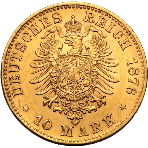 67 - GERMANY. WüRTTEMBERG. Gold 10 mark, 1876 F. Karl I. Bust facing right, KARL KOENIG VON WUERTTEM... 