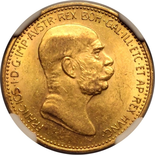 7 - AUSTRIA. HABSBURG. Franz Joseph I. Gold 20 corona, 1908. 60th Anniversary of the Reign of Franz Jose... 