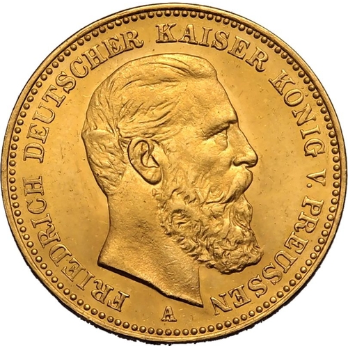 71 - GERMANY. PRUSSIA. Friedrich III. Gold 20 mark, 1888 A. Berlin. Friedrich III facing right with mint ... 