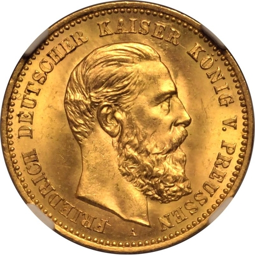 72 - GERMANY. PRUSSIA. Gold 10 mark, 1888 A. Berlin. Friedrich III. Friedrich III, German Emperor and Kin... 