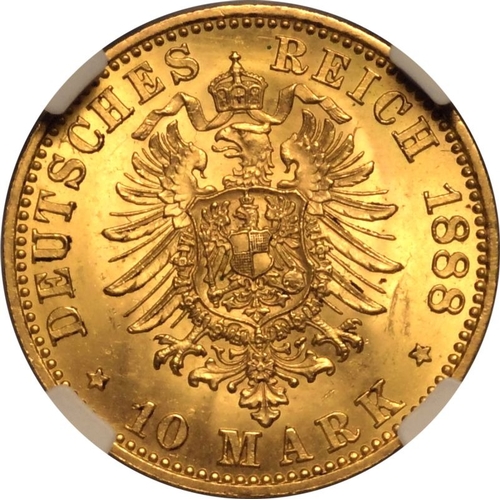 72 - GERMANY. PRUSSIA. Gold 10 mark, 1888 A. Berlin. Friedrich III. Friedrich III, German Emperor and Kin... 