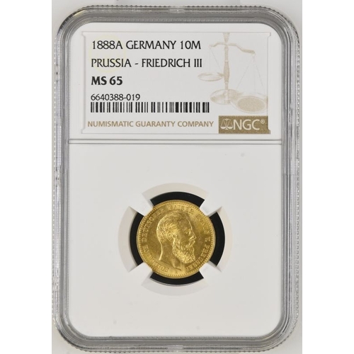 72 - GERMANY. PRUSSIA. Gold 10 mark, 1888 A. Berlin. Friedrich III. Friedrich III, German Emperor and Kin... 