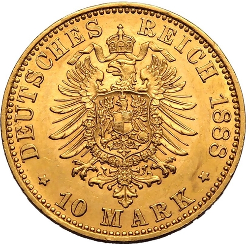 73 - GERMANY. PRUSSIA. Gold 10 mark, 1888 A. Berlin. Friedrich III. Friedrich III, German Emperor and Kin... 