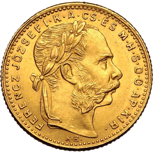 75 - HUNGARY. Gold 20 francs, 1882 KB. Kremnica. I Ferenc József. Bust of Franz Joseph I right, FE... 