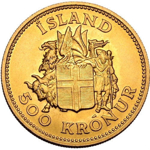 76 - ICELAND. Republic, 1944-date. Gold 500 kronur, 1961. Royal Mint (Tower Hill). 150th Anniversary of t... 