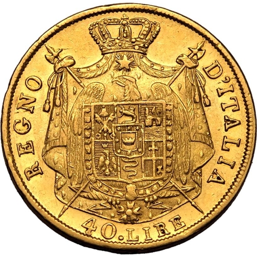 78 - ITALY. NAPOLEONIC KINGDOM. Gold 40 lire (40), 1809 M. Milan. Napoleon I. bust of Napoleon facing lef... 