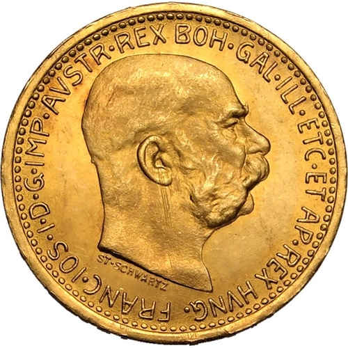 8 - AUSTRIA. HABSBURG. Franz Joseph I, 1848-1916. Gold 10 corona, 1912. Vienna. Bare headed aged portrai... 