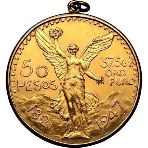 82 - MEXICO. Mexican Republic. Gold 50 pesos, 1947. National arms, eagle right. 'ESTADOS UNIDOS MEXICANOS... 