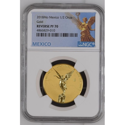 83 - MEXICO. Gold 1/2 onza, 2018Mo. Mexico City. Reverse Proof. National coat of arms of Mexico; ESTADOS ... 