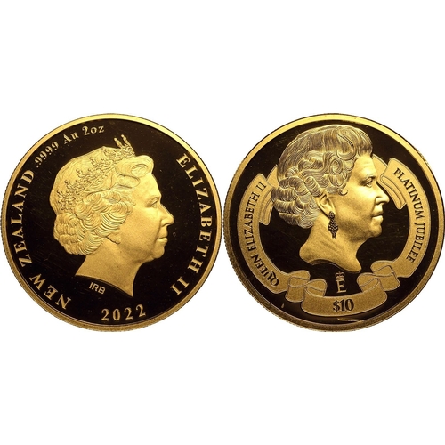 87 - NEW ZEALAND. Elizabeth II, 1952-2022. Gold Proof 10 dollars, 2022. Royal Dutch Mint. Obv: Central po... 