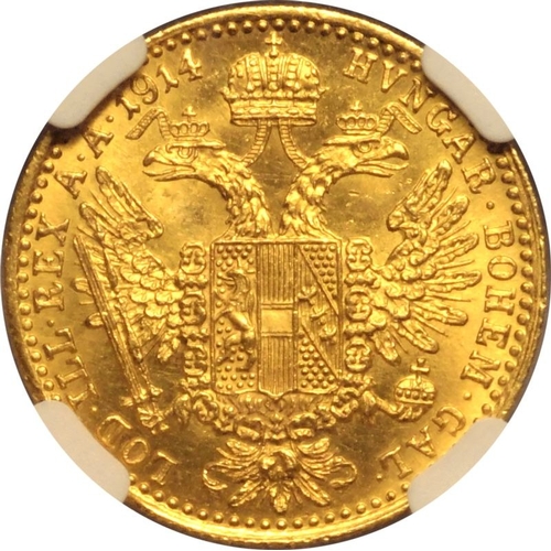 9 - AUSTRIA. HABSBURG. Franz Joseph I. Gold 1 ducat, 1914. Franz Joseph facing right; FRANC·IOS&m... 