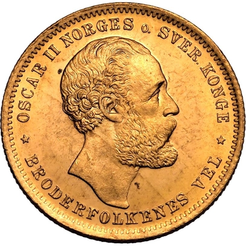 95 - NORWAY. Oscar II. Gold 20 kroner, 1902. Kongsberg. Oscar II facing right; OSCAR II NORGES o. SVER. K... 