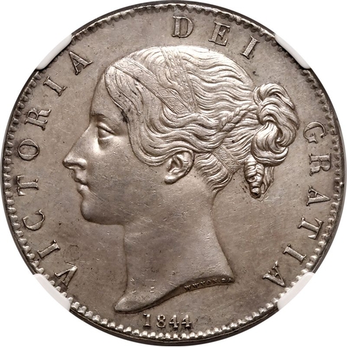 40 - UNITED KINGDOM. Victoria, 1837-1901. Silver crown, 1844. Royal Mint. Edge lettering with star stops.... 