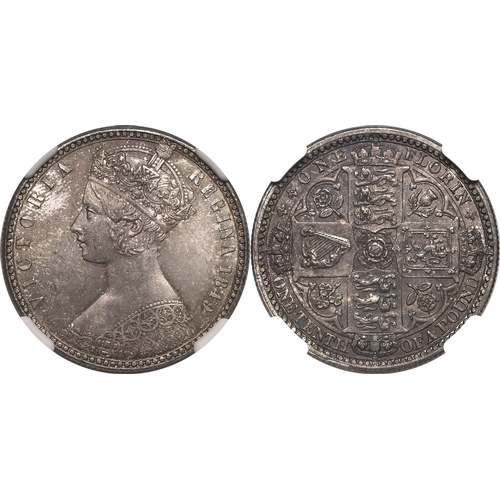 49 - UNITED KINGDOM. Victoria, 1837-1901. Silver florin, 1849. Royal Mint. Godless. Crowned 'Gothic' head... 