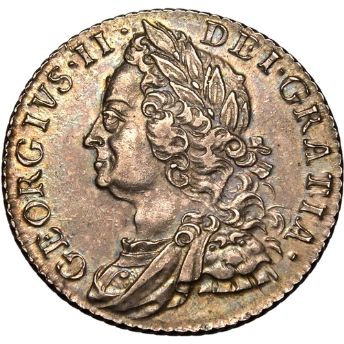 51 - GREAT BRITAIN. George II, 1727-60. Silver shilling, 1758. London. Plain Angles. Older laureate and d... 