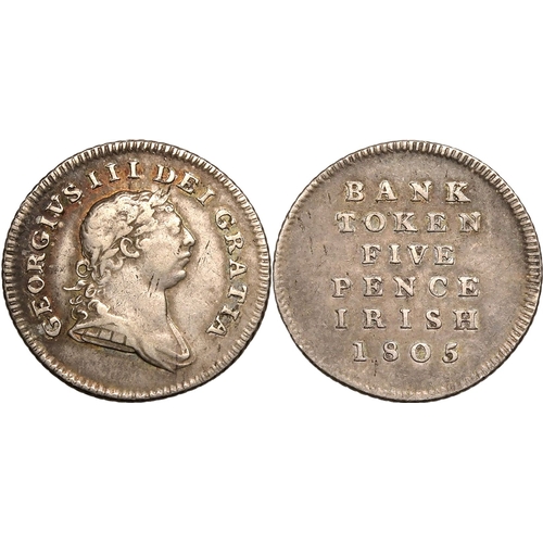 55 - IRELAND. George III, 1760-1820. Silver five pence, 1805. Bank of Ireland. Bank Token. Laureate and d... 