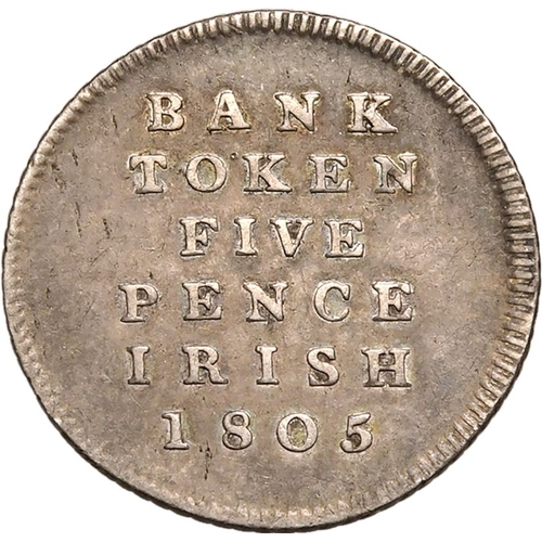 55 - IRELAND. George III, 1760-1820. Silver five pence, 1805. Bank of Ireland. Bank Token. Laureate and d... 