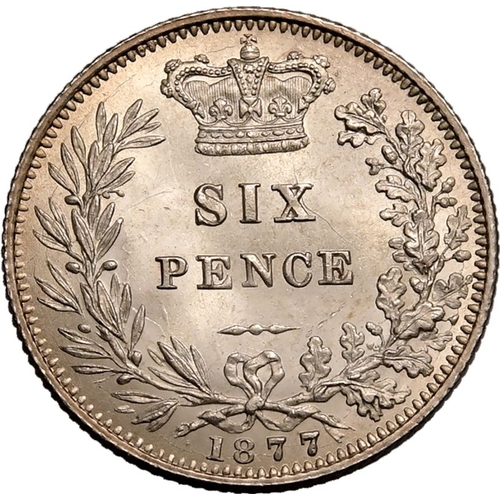 61 - UNITED KINGDOM. Victoria, 1837-1901. Silver sixpence, 1877. Royal Mint. Second young head of Queen V... 