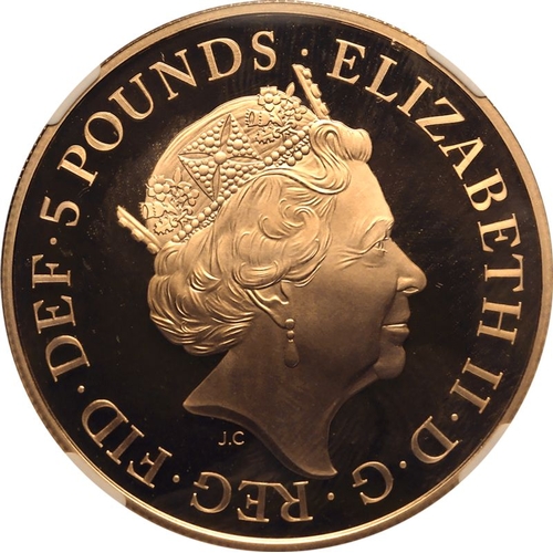 100 - UNITED KINGDOM. Elizabeth II, 1952-2022. Gold 5 Pounds, 2018. Royal Mint. Proof. Celebrating the fif... 