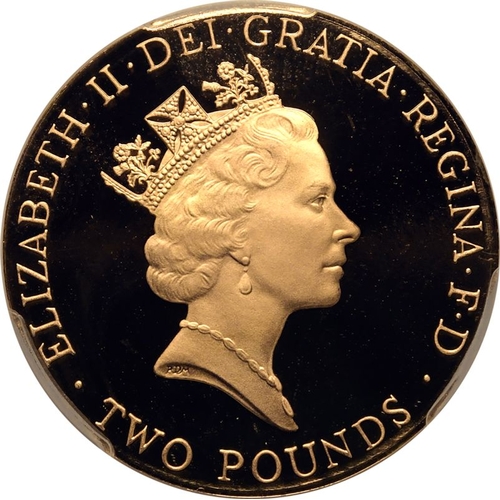 107 - UNITED KINGDOM. Elizabeth II, 1952-2022. Gold 2 pounds, 1996. Royal Mint. Proof on incorrect blank. ... 
