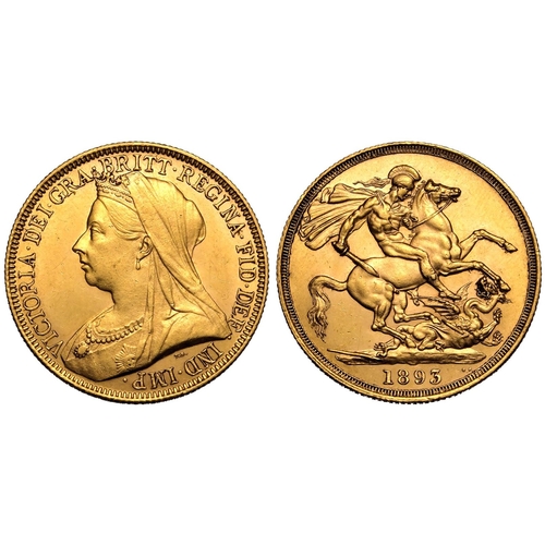 11 - UNITED KINGDOM. Victoria, 1837-1901. Gold 2 Pounds (Double Sovereign), 1893. Royal Mint. Old, veiled... 