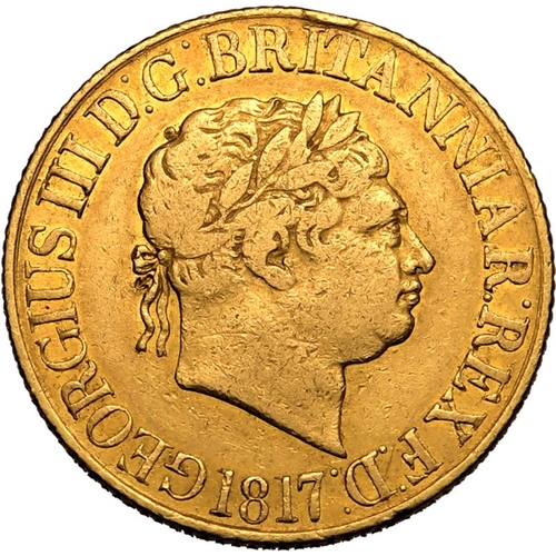 12 - UNITED KINGDOM. George III, 1760-1820. Gold Sovereign, 1817. London. Laureate head right; date in ex... 