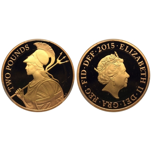 135 - UNITED KINGDOM. Elizabeth II, 1952-2022. Gold 2 pounds, 2015. Royal Mint. Proof. Since 2015 the defi... 