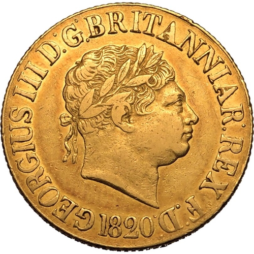 15 - UNITED KINGDOM. George III, 1760-1820. Gold Sovereign, 1820. London. Closed 2. Laureate head right; ... 